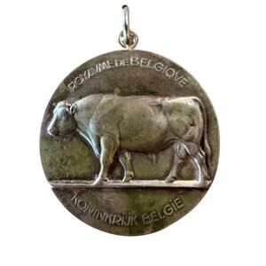 Vintage 1949 Belgium Ministry of Agriculture Bull Award Medal Bronze Pendant